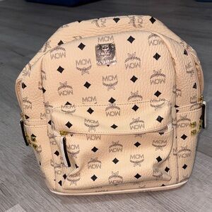 MCM Cream Backpack with Gold Accents